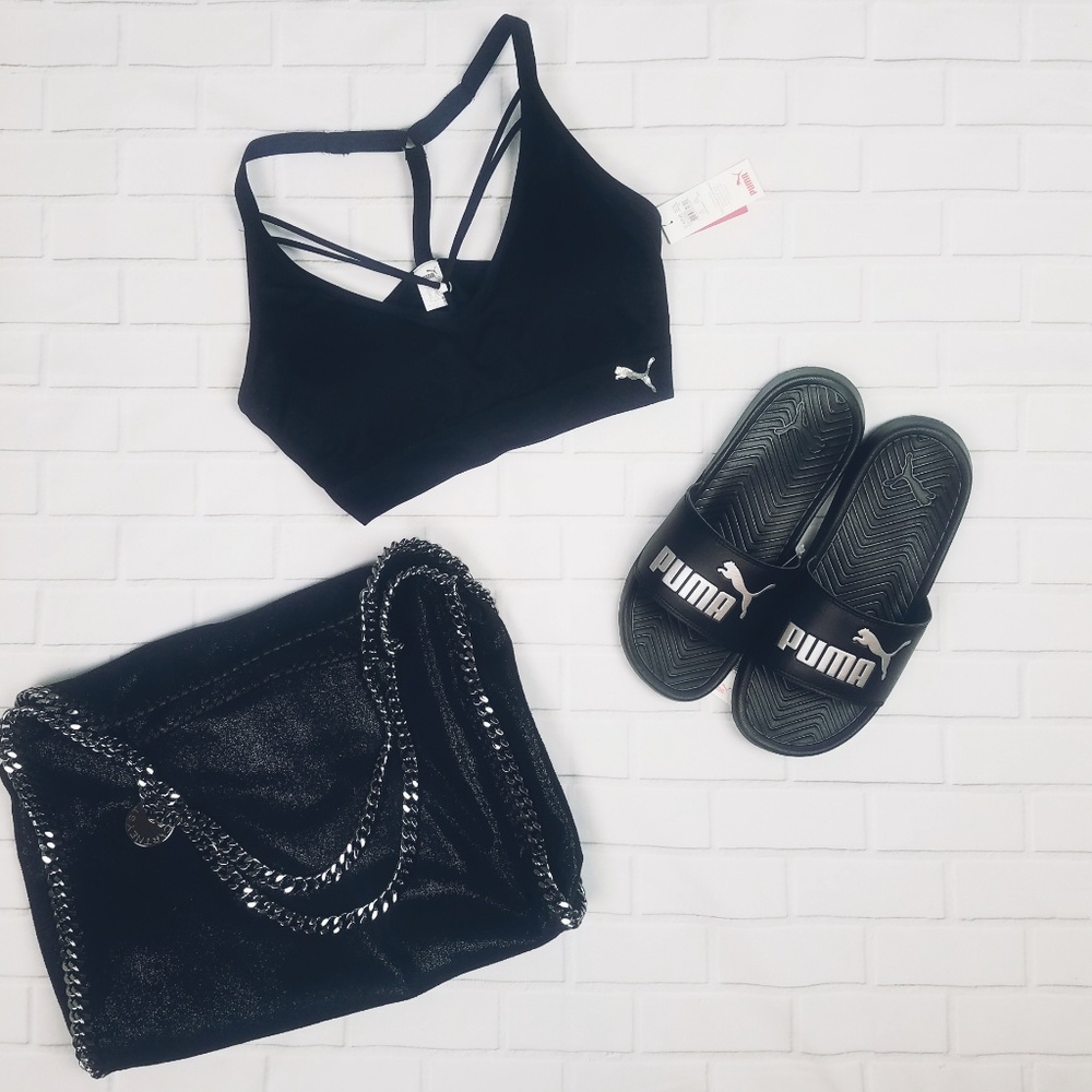 PUMA SLIDES  black silver New - Picture 2 of 8